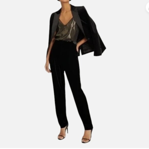 REISS Poppy Velvet High Waisted Trousers US 0 - Picture 9 of 9